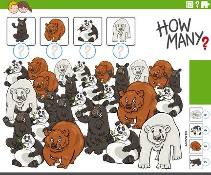 How many counting game with cartoon bears wild animals Stock Illustration