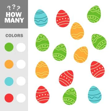 How many easter eggs elements with colors. Educational game for children 스톡 일러스트