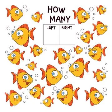 How many fish swim left and right. Matching game. Educational game for childr イラスト素材