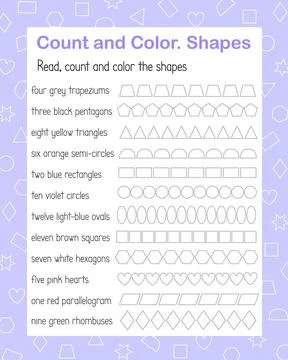 How many geometry shapes count and color game for kids forms and colors Stock Illustration