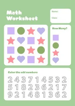 How many math activity page for kids worksheet printable for school Stock Illustration