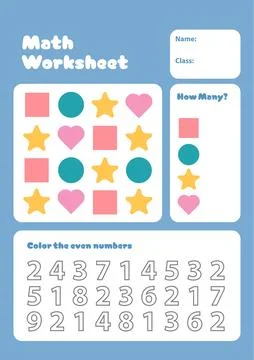 How many math activity page for kids worksheet printable for school Stock Illustration