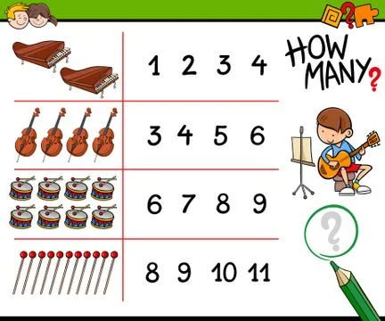 How many musical instruments counting game Illustrazione stock
