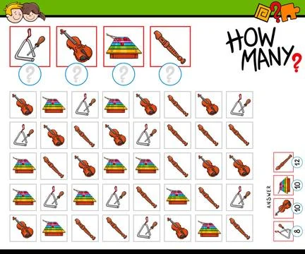 How many musical instruments counting game Cartoon Illustration of Educati... Stock Photos
