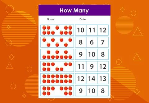 How many objects task. Educational children's game worksheet 库存插图