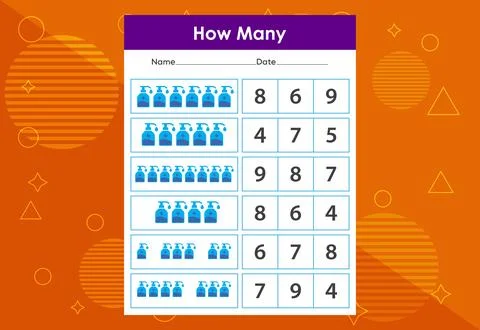 How many objects task. Educational children's game worksheet 库存插图