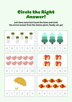 How many Preschool math Counting worksheet practice Educational printable Stock Illustration