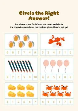How many Preschool math Counting worksheet practice Educational printable Stock Illustration