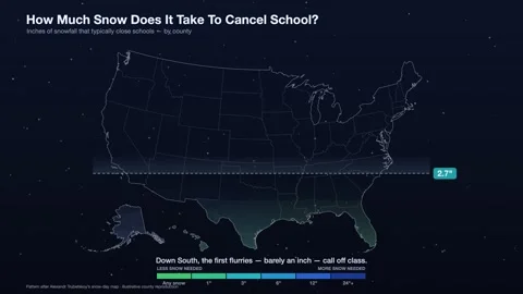 How much snow cancels school us county map 4k 3D animation seamless loop Stock Footage 341200760