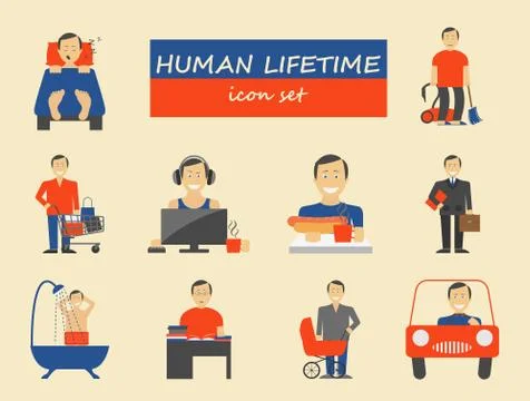 How much time we have. Lifetime elements. Icon set. Vector illustration Stock Illustration