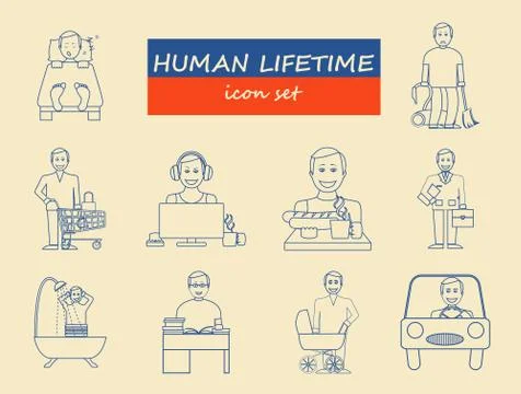 How much time we have. Lifetime elements. Icon set. Vector illustration Illustrazione stock