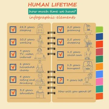 How much time we have. Lifetime elements. Infographic 스톡 일러스트