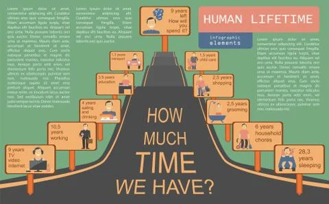 How much time we have. Lifetime elements. Infographic 스톡 일러스트
