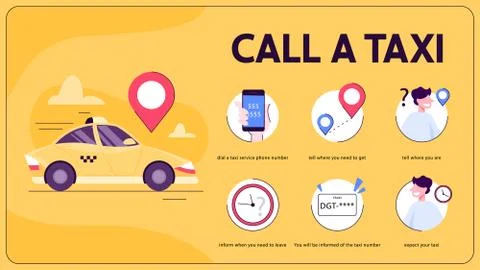 How to order a taxi using mobile phone app instruction. Illustrazione stock