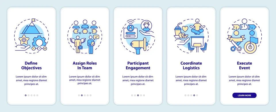 How to organize hackathon onboarding mobile app screen Stock Illustration