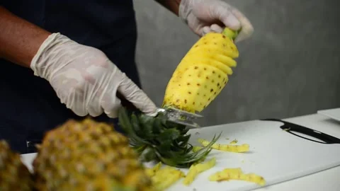 How to peel pineapple Stock Footage 159317415