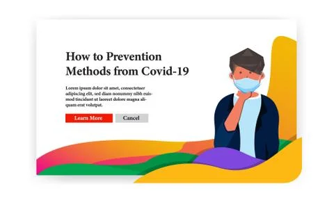 How to prevention methods from covid 19 with male character and surgery mask Stock Illustration