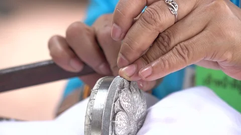 How to put silver thread Stock Footage 85873162