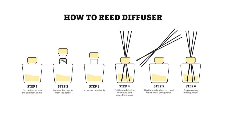 How to reed diffuser step by step instruction infographic poster design, ho.. Stock Illustration