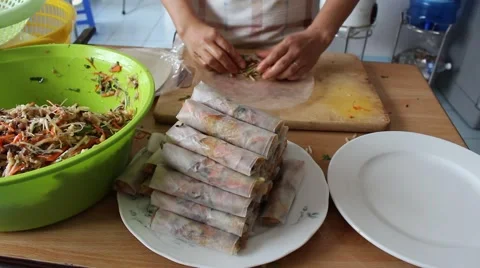 How to roll spring rolls Stock Footage 58625896