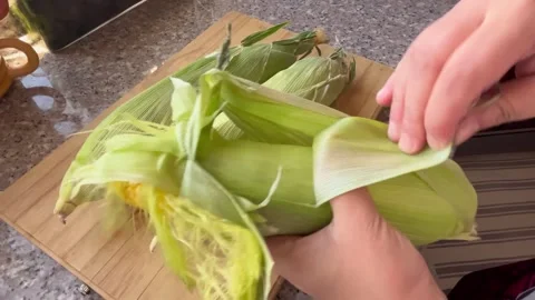 How to Shuck Fresh Corn on the Cob Stock Footage 345320337
