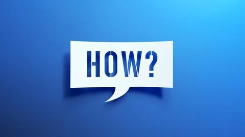 How - Speech Bubble. White Cut Out Paper on Blue Background. 3D Render. Stock Illustration