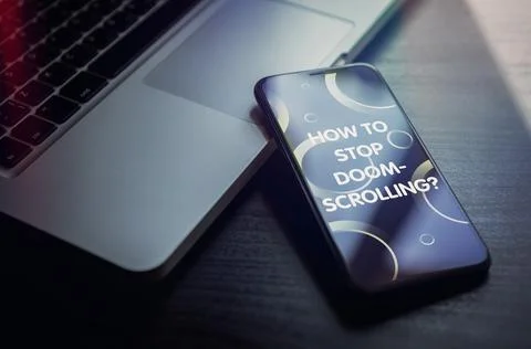 How to stop Doomscrolling - on the smartphone screen display concept Stock Illustration