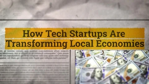 How Tech Startups Are Transforming Local Economies Title on Digital Newspape Stock Footage 317055495