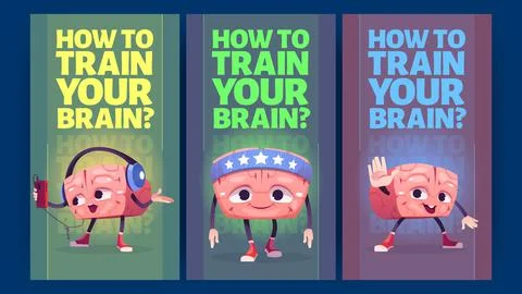 How to train brain banners with cute character Stock Illustration