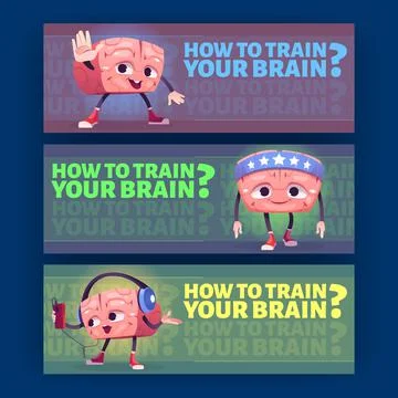 How to train the brain cartoon banners, exercises Stock Illustration