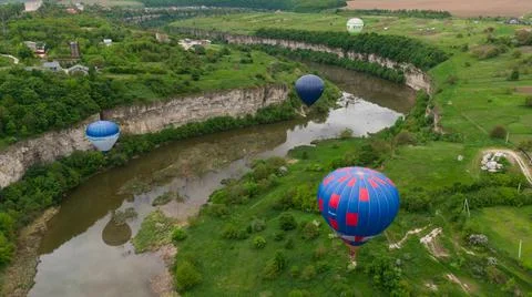 How to travel during quarantine. Hot air balloon. Colorful hot-air balloons f Stock Photos