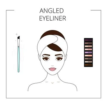 How to use angled eyeliner, brush, eyeshadow palette. Beautiful young girl. L Stock Illustration