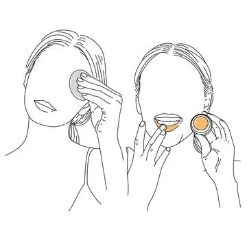 How to use a clean the face with a cotton pad and use the lip balm. Skincare act Stock Illustration