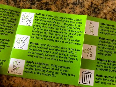 How to use condom instruction pamphlet Stock Photos