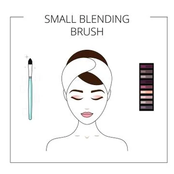 How to use small blending  brush,  eyeshadow palette. Beautiful young girl. L Stock Illustration