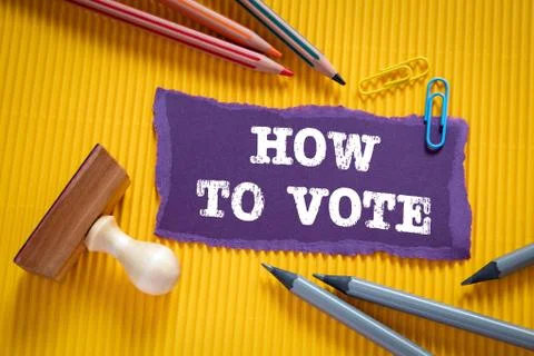 HOW TO VOTE concept. Text on torn, purple paper Stock Photos