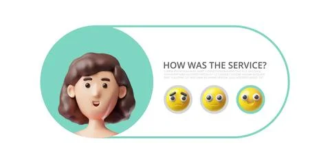 How was the service 3D vector design, woman chooses to rating on emoticons, from Stock Illustration