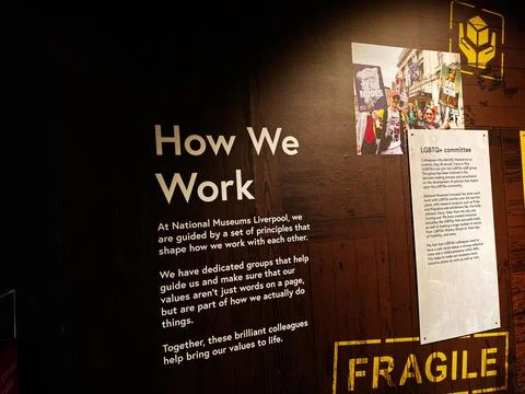 How we work museum display about workplace values, inclusion and LGBT commi.. Stock Photos