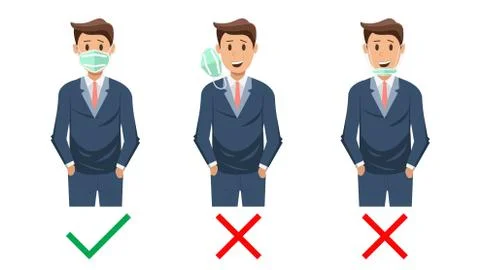 How to wear a mask correct. vector illustration Stock Illustration