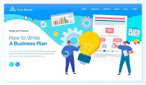 How to write business plan landing page template, business team discussing work 스톡 일러스트