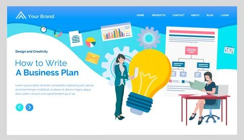 How to write business plan landing page. Employee character brainstorming Stock Illustration