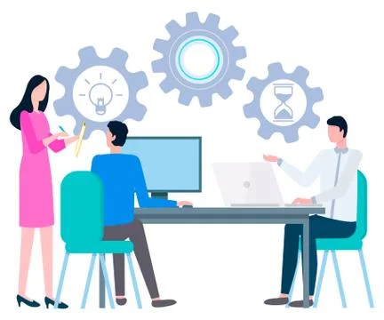How Write Business Plan, People Working on Laptops Stock Illustration
