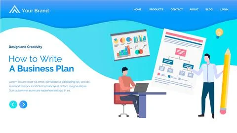 How to write a business plan web page layout. Project management concept landing Ilustración de archivo