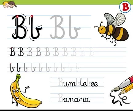 How to write letter b Cartoon Illustration of Writing Skills Practice with... Stock Photos