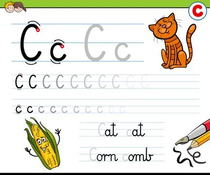 How to write letter C workbook for children Cartoon Illustration of Writin... Stock Photos