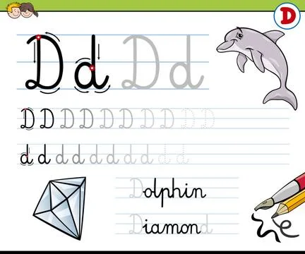 How to write letter d Cartoon Illustration of Writing Skills Practice with... Stock Photos