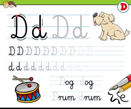 How to write letter D workbook for children Cartoon Illustration of Writin... Stock Photos