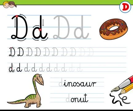 How to write letter D worksheet for kids Cartoon Illustration of Writing S... Stock Photos