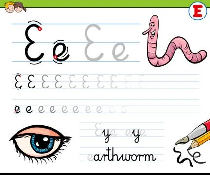 How to write letter E workbook for children Stock Illustration