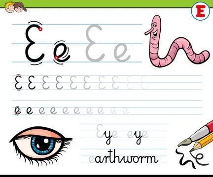 How to write letter E workbook for children Cartoon Illustration of Writin... Stock Photos